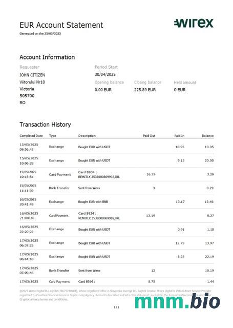 UK Ulster Bank statement szablon Worda i PDF